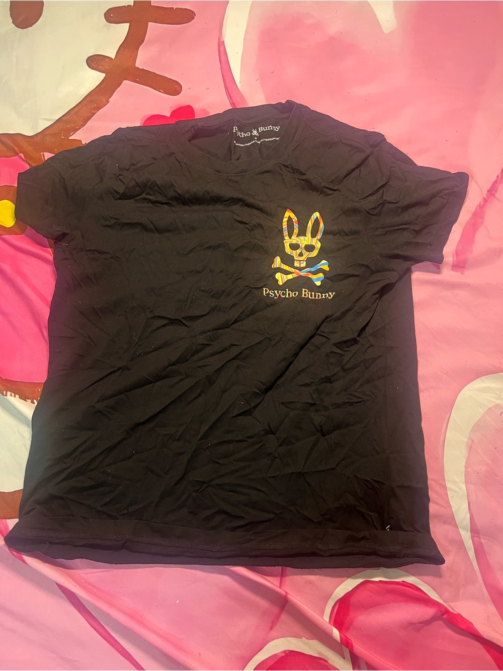 Psycho Bunny Black Tee with Multicolor Logo